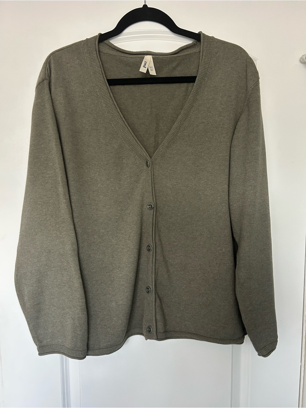 Pact Gray-Green Fine-Knit V-Neck Button Cardigan (XL)